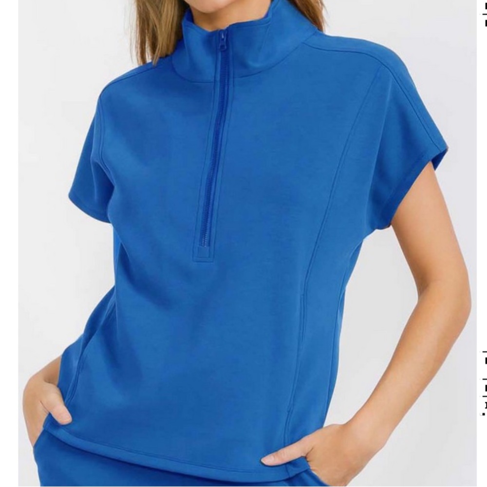 Yelete Women's So Chic Sofie Soft Half Zipper Top in Blue